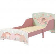 ZONEKIZ Kinderbett Bodenbett 3-6 Jahre mit Sicherheitsbarrieren und Mustern Abmessungen 77 x 143 x 60 cm Lattenrost inklusive - rosa   Aosom