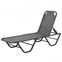 Outsunny Transat de Plage 5 Positions en Aluminium Relax Transat Textilène Gris + Noir 163 x 58,5 x 91 cm
