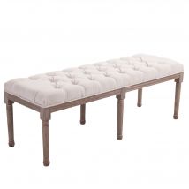 HOMCOM Banc rembourré Banc Lounge Tabouret Vintage Rétro avec Boutons Lin + Bois beige 142 x 47 x 51 cm