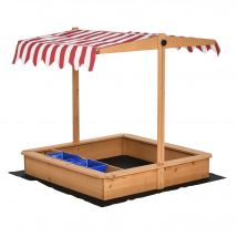 Outsunny Bac à Sable en Bois Design sans Fond pour Enfants 3-7 Ans Bac à Sable avec Couverture Parasol pour Jardin Plage Jaune 107,5x107,5x110cm
