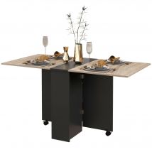 HOMCOM Klappbarer Küchen- und Esszimmertisch auf Rollen 75 x 140 x 74 cm mit 2 integrierten Regalen, Eiche und Schwarz   Aosom