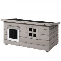 PawHut Maison pour chats avec toit en asphalte, cachette pour chats avec fenêtre en bois résistant à l'hiver en pin gris noir 87x52x44cm
