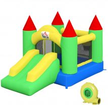 HOMCOM Château gonflable avec toboggan et filet de sécurité, jusqu'à 100 kg, 3-10 ans, 300x180x160cm