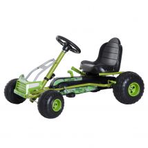 HOMCOM Kart à pédales pour enfants Véhicule pour enfants avec siège réglable Véhicule à pédales avec frein à main à partir de 3 ans Vert 95x66,5x57cm