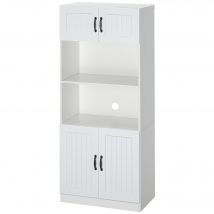HOMCOM Armoire de cuisine Buffet de cuisine Armoire haute, style campagnard, 2 armoires, 2 étagères, 70 cm x 40 cm x 170 cm Blanc + Noir