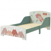ZONEKIZ Kinderbett Bodenbett für Kinder 3-6 Jahre mit Sicherheitsbarrieren und Mustern Maße 77 x 143 x 60 cm Lattenrost inklusive - Grün   Aosom