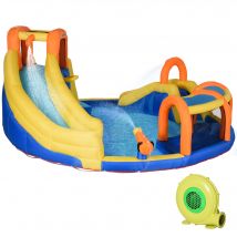 Outsunny Château Gonflable avec Toboggan, Buse d'Eau, Bassin d'eau, Tunnel, 435 x 435 x 200cm