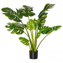 HOMCOM plantes artificielles 110 cm Monstera artificielles en pot Plante décorative d'intérieur Arbre artificiel Plante de décoration de bureau Pot en plastique pour l'intérieur et l'extérieur