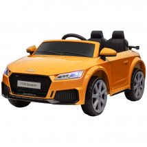 HOMCOM Voiture Électrique pour Enfants, max. 3 km/h, avec Télécommande, Ceinture de Sécurité, Connexion MP3, 3-5 Ans, Jaune