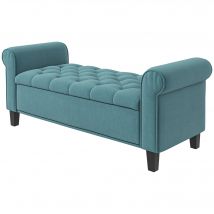 HOMCOM Banc capitonné de style vintage, banc de rangement, velours, Vert