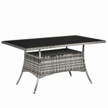 Outsunny Table de Jardin Table à Manger Mobilier de Jardin, Polyrotin+Verre de Sécurité, Gris+Noir, 150x85x74cm