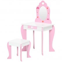 ZONEKIZ Kinderschminktisch für Mädchen von 3 bis 6 Jahren Schminktisch mit Hocker Spiegel und Schublade 50 x 36,5 x 89,5 cm Rosa   Aosom
