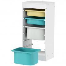 AIYAPLAY Kindermöbel-Aufbewahrungsschrank, Spielzeugaufbewahrung für Kinder, für Bücher und kreative Gegenstände, mit 4 Aufbewahrungsboxen, für Wohnzimmer, Kinderzimmer, 40,8L x 30B x 90,3H cm, weiß   Aosom