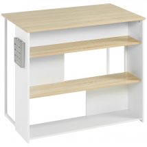 HOMCOM Kücheninsel Servierwagen mit 3 modernen Regalen und Messerblock aus Edelstahl, 105 x 65 x 90 cm, Weiß und Natur   Aosom