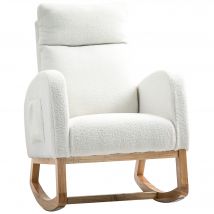 HOMCOM Fauteuil à Bascule, Fauteuil Relax, Rembourrage Épais, Housse Douillette, Cadre en Bois, Capacité de Charge de 120 kg, Crème