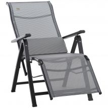 Outsunny Transat Chaise Longue de Jardin 1 Position Réglable Zéro Gravité Toile Textilène Acier Noir+Gris 70 x 65 x 111 cm