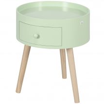 HOMCOM Couchtisch - Nachttisch - runder Nachttisch - skandinavisches Design Beistelltisch mit Schublade, schrägen konischen Beinen aus massivem Holz in Grün   Aosom