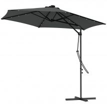 Outsunny Parasol de jardin, parasol déporté, LEDs, module solaire, résistant aux intempéries, avec housse de protection, Ø290 x 260 cm, Gris foncé