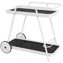 Outsunny Chariot de Service Extérieur, 2 étages, Porte-bouteilles, Cadre en acier, 86,5 x 51 x 78 cm, Noir/Blanc