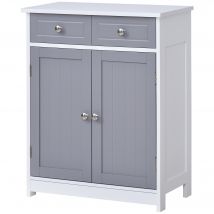 kleankin Aufbewahrungsmeubel, Badezimmerschrank, Schrank mit 2 Türen 2 Schubladen - 60 x 30 x 75 cm - Grau und Weiß   Aosom