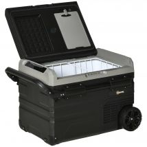 Outsunny Glacière Auto 40L avec Éclairage LED Compresseur Réfrigérateur de Voiture avec Poignées Roulettes de Transport Gris+Noir