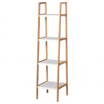 HOMCOM Bambus Badezimmerregal mit 4 Lattenregalen Maße 35B x 36T x 138H cm Kiefernholz Weiß   Aosom