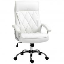 Vinsetto Chaise de Bureau Pivotante Chaise de Direction Fauteuil de Bureau Ergonomique Inclinable Réglable Motif Losanges Similicuir Blanc 66x69x121cm