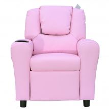 HOMCOM Fauteuil pour Enfants, Mini Fauteuil, Canapé pour Enfants de 3-6 Ans, Fonction de Couchage, Porte-Gobelet Intégré, Rose, 62 x 56 x 69 cm