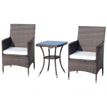 Outsunny Ensemble de meubles de jardin en rotin avec table d'appoint Ensemble de meubles de balcon avec coussins de siège Acier Marron 60x58,5x89,5cm