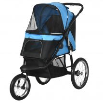 PawHut Poussette pour chien, pliable, Protection solaire, Fenêtre en filet, Panier de rangement, Bleu, 111 x 58 x 107 cm