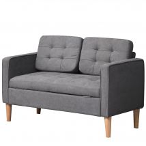 HOMCOM Canapé 2 Places, Canapé avec Rangement, Pieds en Bois, Canapé Rembourré en Imitation Velours pour Salon, Chambre à Coucher, 117x62x78cm, Gris