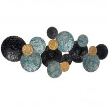 HOMCOM Décoration Murale 3D avec Cercles 121 cm x 4 cm x 53 cm en Métal Bleu + Noir