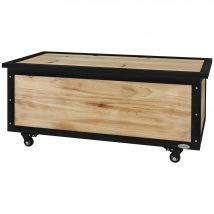 Outsunny Coffre de Rangement de Jardin, 121 Litres, 2 Roues, Résistant aux Intempéries, Charnières en Métal, Bois Naturel, 100x50x43 cm