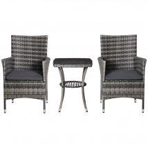 Outsunny Ensemble de Meubles de Balcon pour 2 Personnes Salon de Jardin en Polyrotin Gris Foncé