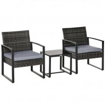 Outsunny Ensemble de meubles de jardin en rotin pour 2 personnes Ensemble de meubles de jardin en rotin pour balcon avec coussins de jardin Gris