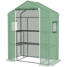 Outsunny Gewächshaus mit 1 Tür, 2 Fenstern und 2 U-förmigen Regalen für Gemüse Pflanzen Blumen PE-Abdeckung 140x73x190 cm Grün   Aosom