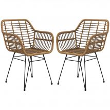 HOMCOM Ensemble de 2 chaises de style bohème, chaises de cuisine, rotin PE, 56 x 60 x 79 cm, Naturel + Noir