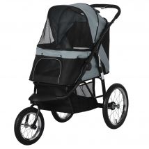 PawHut Poussette pour chiens, pliable, protection solaire, fenêtres en filet, panier de rangement, gris, 111 x 58 x 107 cm