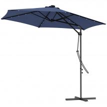Outsunny Parasol de Jardin, Parasol Déporté, LED Solaires, Module Solaire, Résistant aux Intempéries, Housse de Protection, Ø290x260cm, Bleu foncé