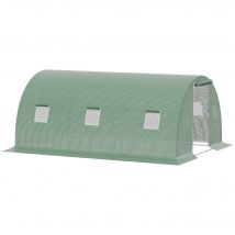 Outsunny Serre tunnel en polyéthylène 4,5 x 3 m Serre avec 6 fenêtres Abri de jardin Protection contre le gel Cadre en acier vert foncé