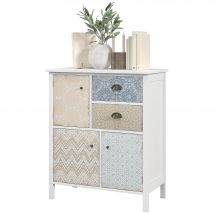 HOMCOM Sideboard, Commode Shabby Chic, 2 Tiroirs, 3 Compartiments, Bois de pin, 68x34x80cm, Blanc