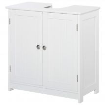 kleankin Badezimmerschrank unter Waschbecken - Unterschrank - Schrank 2 Türen mit Regal - Abmessungen 60B x 30T x 60H cm - in weißem Holz   Aosom