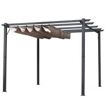 Outsunny Pergola Pavillon Terrassenüberdachung avec Toit Coulissant Jardin Aluminium Gris Charbon+Marron Café 3x3x2,23 m