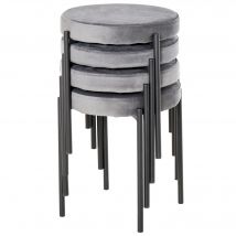 HOMCOM Ensemble de 4 Tabourets de Cuisine Empilables Chaises de Salle à Manger en Velours, Tabouret de Bar en Métal Gris 41,5x41,5x46cm