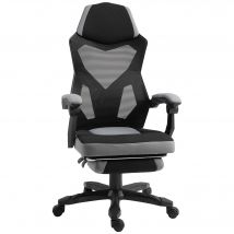 Vinsetto Bürostuhl Gaming-Stuhl höhenverstellbar neigbar 360° drehbar mit 5 Rollen Fußhocker Netzstoff 58B x 63T x 112-122H cm grau schwarz   Aosom
