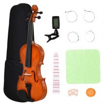HOMCOM Violine 4/4 Fullsize mit Etui, Stimmgerät, Schulterstütze, Bogen, Kolophonium, Ersatzsaiten und Tuch aus Fichten-Sperrholz und Ahorn   Aosom
