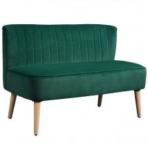 HOMCOM Canapé 2 Places Canapé en Tissu Canapé Capitonné Canapé Double Canapé-Lit en Bois en Polyester Velours Mousse Vert Foncé 117x56,5x77cm