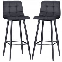 HOMCOM Ensemble de tabourets de bar, design scandinave, revêtement en velours, structure métallique, pieds antidérapants, Noir