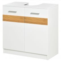 Kleankin Badezimmer Unterschrank - Waschtischunterschrank - gemütlicher schicker Stil mit 10 Bambusstreifen, 2-türigem Schrank mit Regal MDF Maße 60L x 30B x 60,5H cm weiß   Aosom