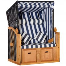 Outsunny Chaise longue double de plage avec toit, incluant 1 table pliante, bleu